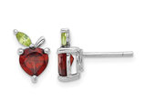 2.00 Carat (ctw) Garnet and Peridot Apple Fruit Charm Earrings in Sterling Silver
